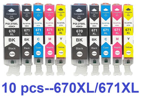 10 pcs Generic 670XL/671XL ink cartridge for Canon printers