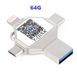 64G 4-in-1 usb flash memory driver u disk stick for iphone/pc/ipad/android